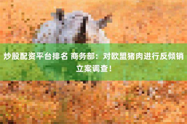 炒股配资平台排名 商务部：对欧盟猪肉进行反倾销立案调查！