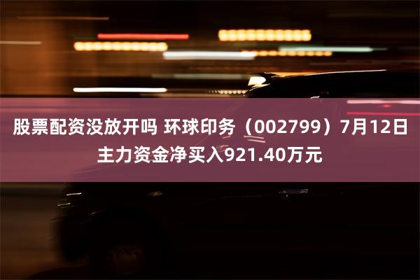 股票配资没放开吗 环球印务（002799）7月12日主力资金净买入921.40万元