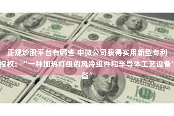 正规炒股平台有哪些 中微公司获得实用新型专利授权：“一种加热灯组的风冷组件和半导体工艺设备”